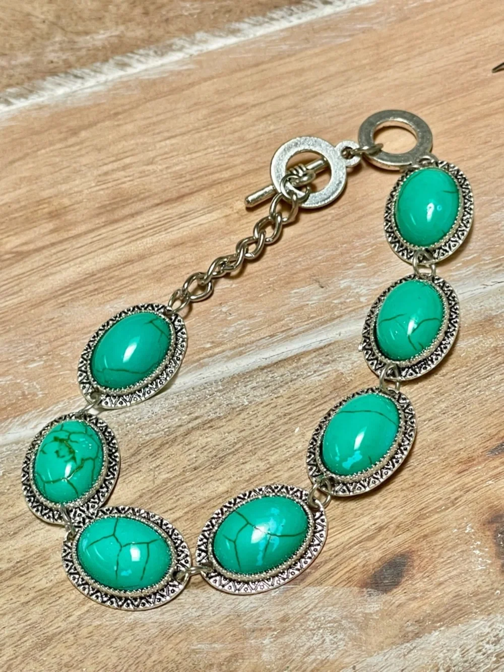 Turquoise Oval Pendant Necklace and Earring Set - Silver-Tone